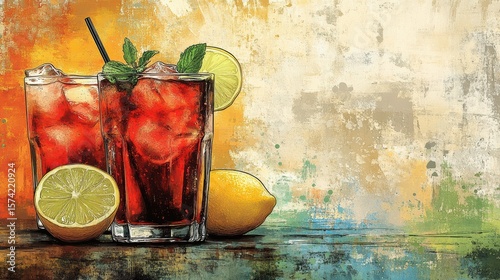 Refreshing cocktail drink with citrus on vintage decorative background drink refreshment beverage art