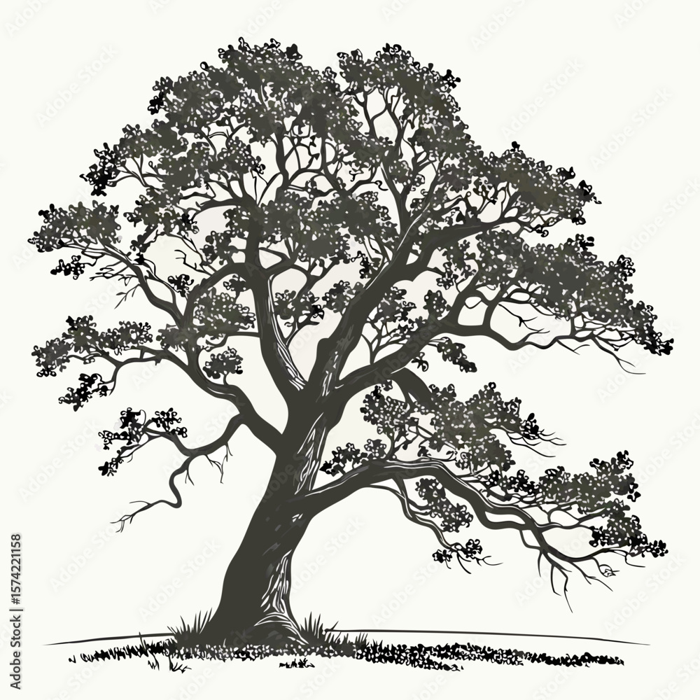 Obraz premium Majestic dark oak tree with sprawling branches dark silhouette