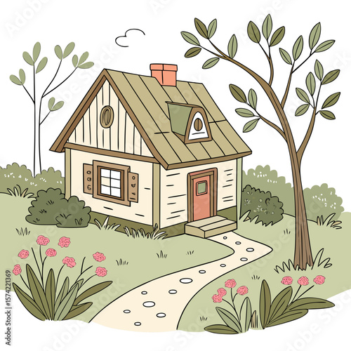 Cozy cottage with garden and path house home
