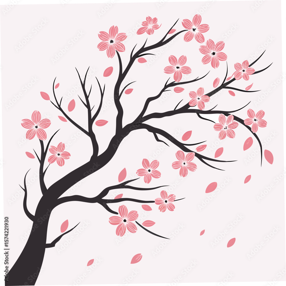 Fototapeta premium Cherry blossom tree with pink flowers branches nature