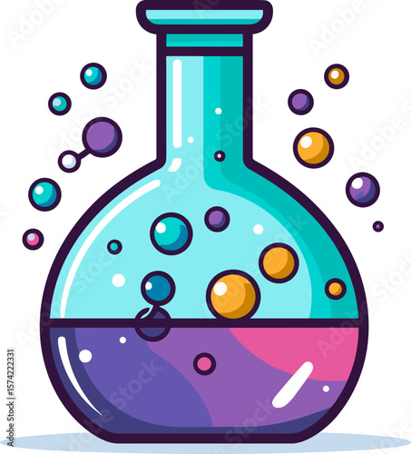 Colorful Chemistry Flask with Bubbles for Science Experiment
