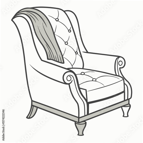 Tufted wingback armchair with draped throw wingback chair