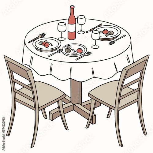 Dining table set for two chairs wine bottle