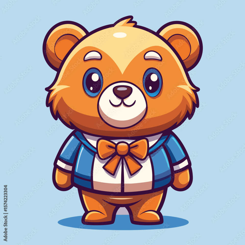 Obraz premium Cute cartoon bear wearing a bow tie and blue jacket