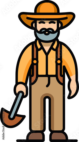 Vintage Farmer with Shovel Icon Illustration