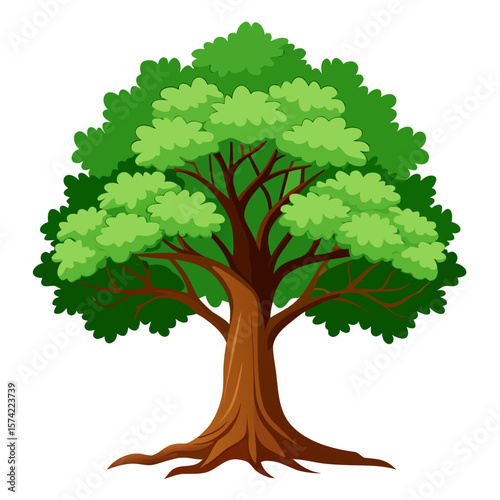 Lush green tree with brown trunk and branches foliage
