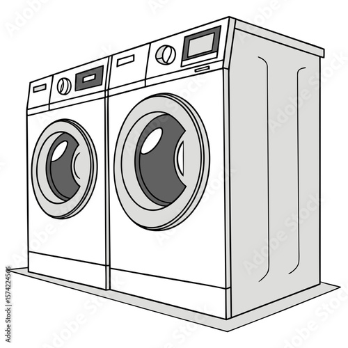 Two modern washing machines laundry appliance