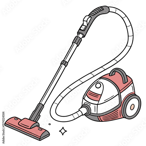 Red and grey vacuum cleaner with hose cleaning household appliance