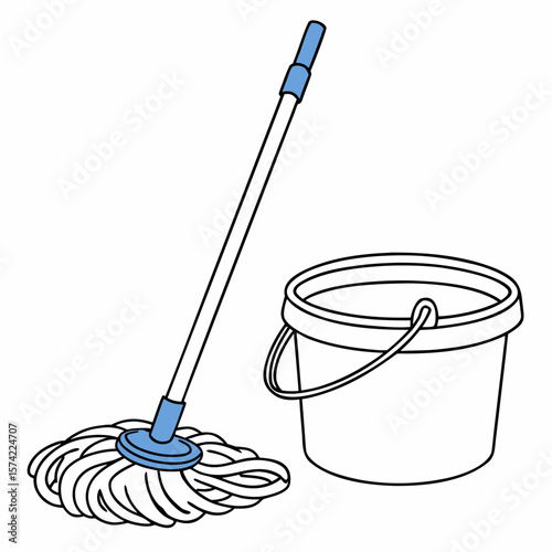 Blue mop and bucket cleaning supplies household hygiene
