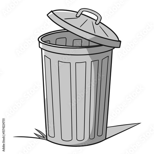 Gray trash can with open lid garbage bin waste receptacle
