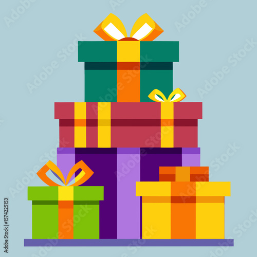 Stacked colorful gift boxes with bows celebrating festive occasions and giving