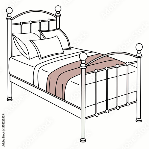 Antique metal bed with pillows and blanket antique bed