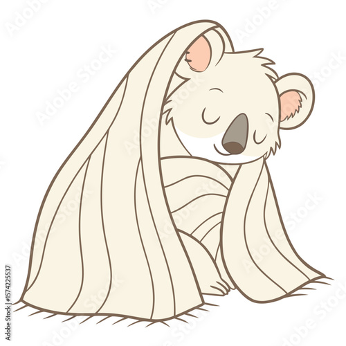 Cozy koala wrapped in a cream blanket animal cartoon