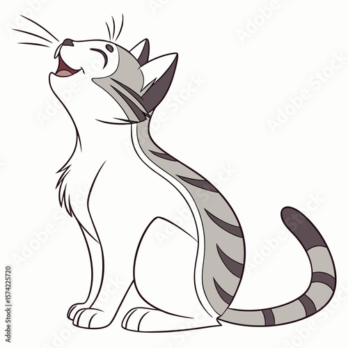 White cat with grey stripes meowing kitten animal