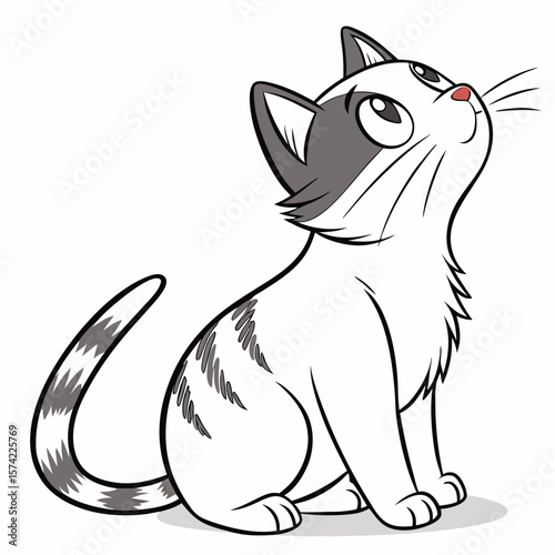 Cute cartoon cat looking up kitten animal