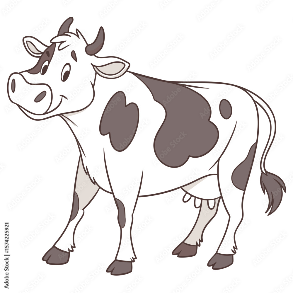 Fototapeta premium Cartoon cow with brown spots animal farm