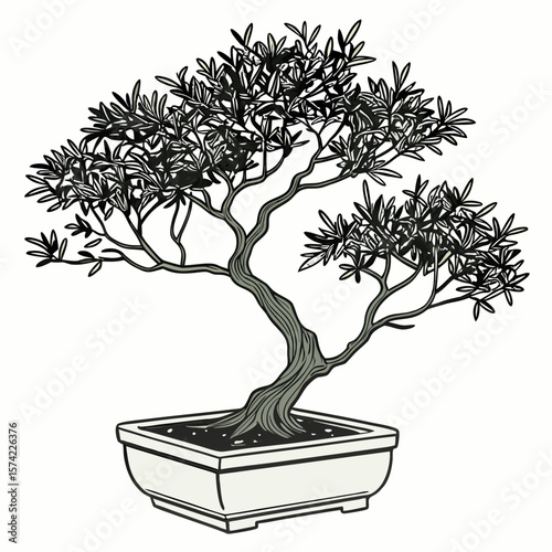 Stylized bonsai tree in a light colored pot potted plant miniature tree