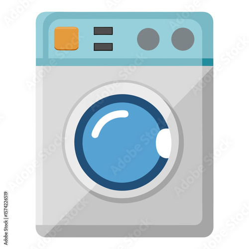Front loading washing machine with blue door and grey body appliance laundry