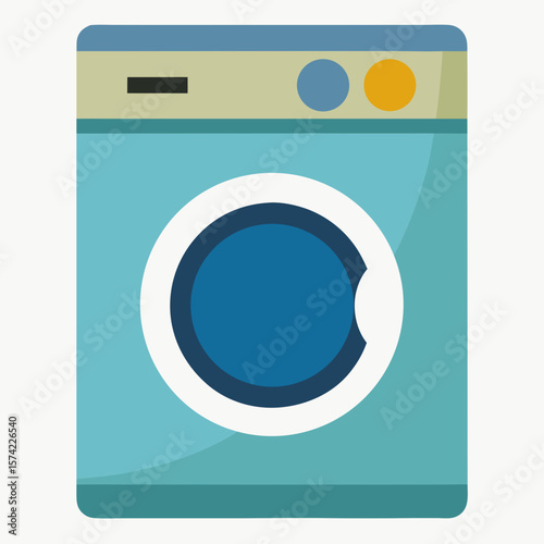 Blue washing machine with circular door and control panel appliance laundry