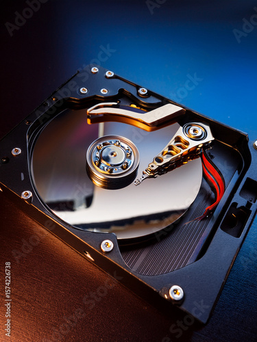 High-resolution industrial photography of hard disk drives in artistic compositions.