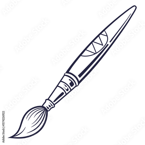 Dark blue tapered artist brush with detailed handle painting drawing