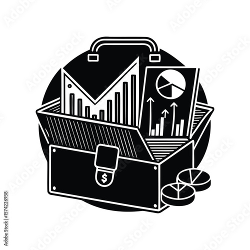 Foto Briefcase Full of Business Data with Dollar Symbol and Graphs Illustration
