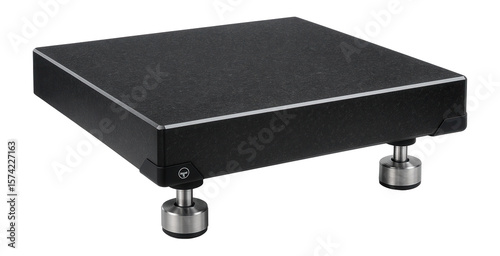 Flatness plate with a granite surface and leveling feet for calibration in a quality control laboratory
