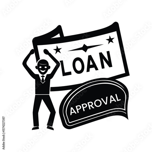 Illustrative depiction of a successful loan approval with a joyful figure