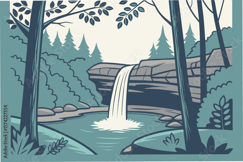 A secluded waterfall hidden inside a dense forest gorge