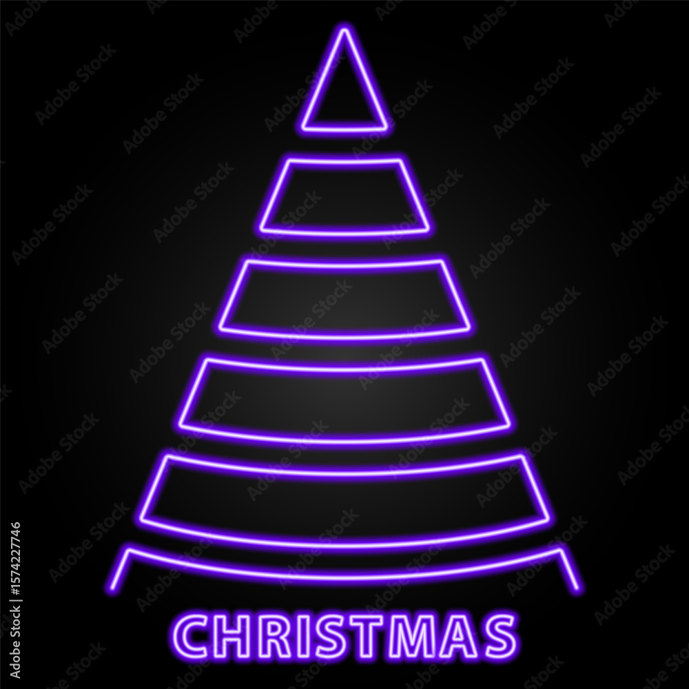Fototapeta premium christmas tree neon sign, modern glowing banner design, colorful modern design trends on black background. Vector illustration.