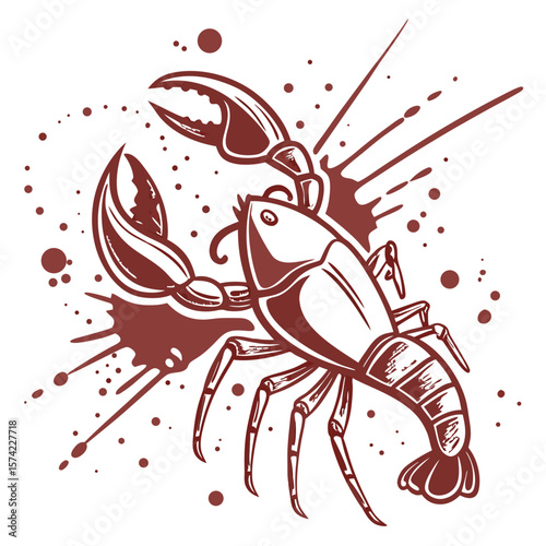 Stylized crawfish with splatter effect lobster seafood