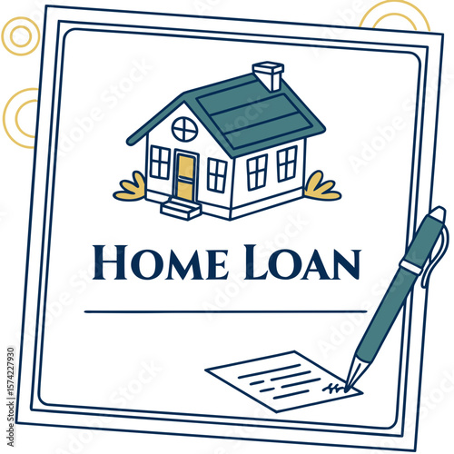 Home loan document signing with house illustration