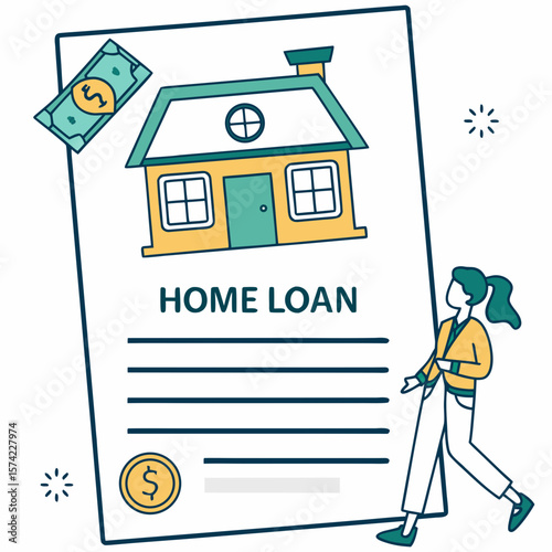 House loan document with money and person home loan