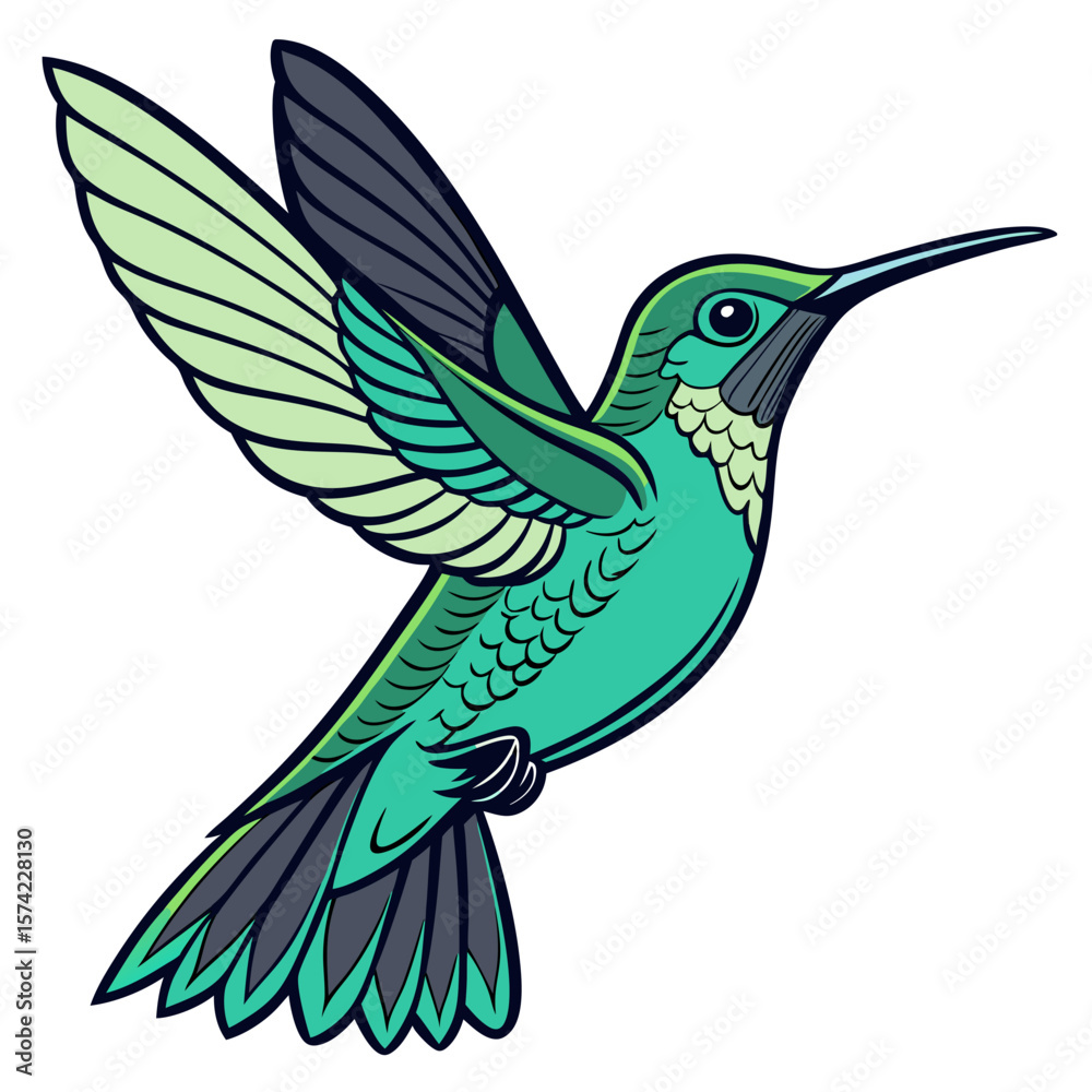 Obraz premium Emerald hummingbird in flight flying wings