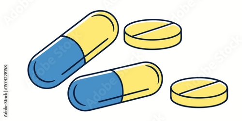 Pills and capsules medical vector illustration on white background