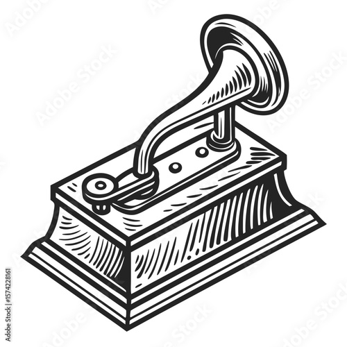 Antique gramophone music player illustration vintage
