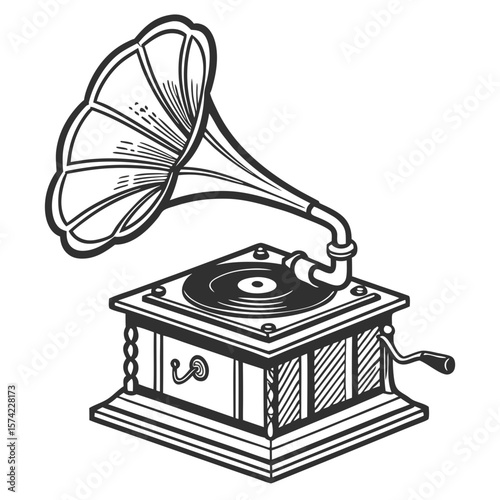 Vintage gramophone playing music record player antique