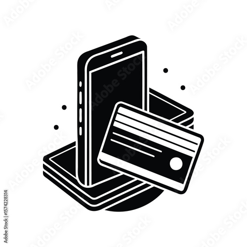 Isometric illustration of a smart phone with a credit card for payments