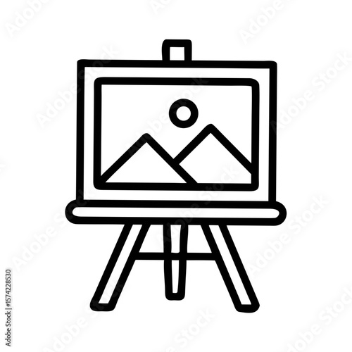 Art easel with drawing on white background artist painting