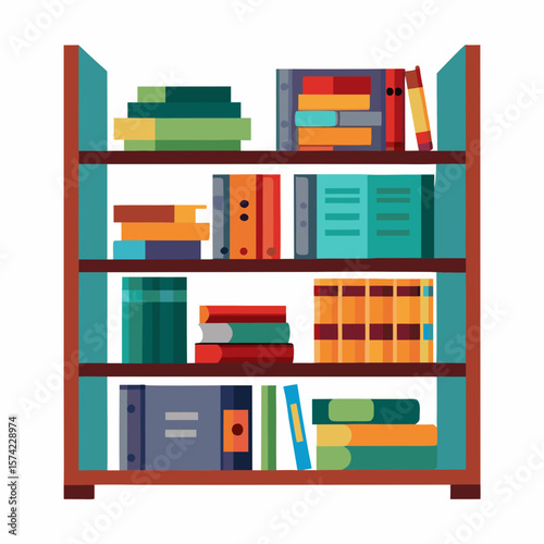 Colorful books stacked on wooden shelves bookshelf library