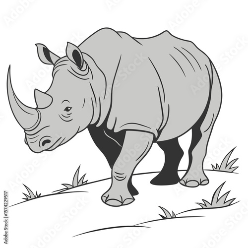 Gray rhinoceros walking on grass animal wildlife