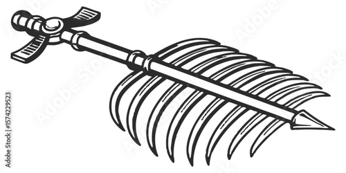 Vector illustration of an ancient steel sword with a black handle, an isolated metal object