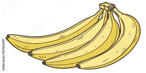 A healthy bunch of fresh, ripe yellow bananas isolated on a white background