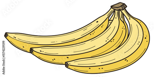 A fresh, ripe bunch of yellow bananas, isolated on a white background, a healthy tropical fruit snack