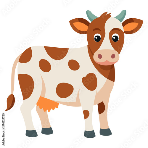 Brown and white cow with horns animal farm