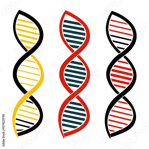Three abstract D N A strands in different colors helix
