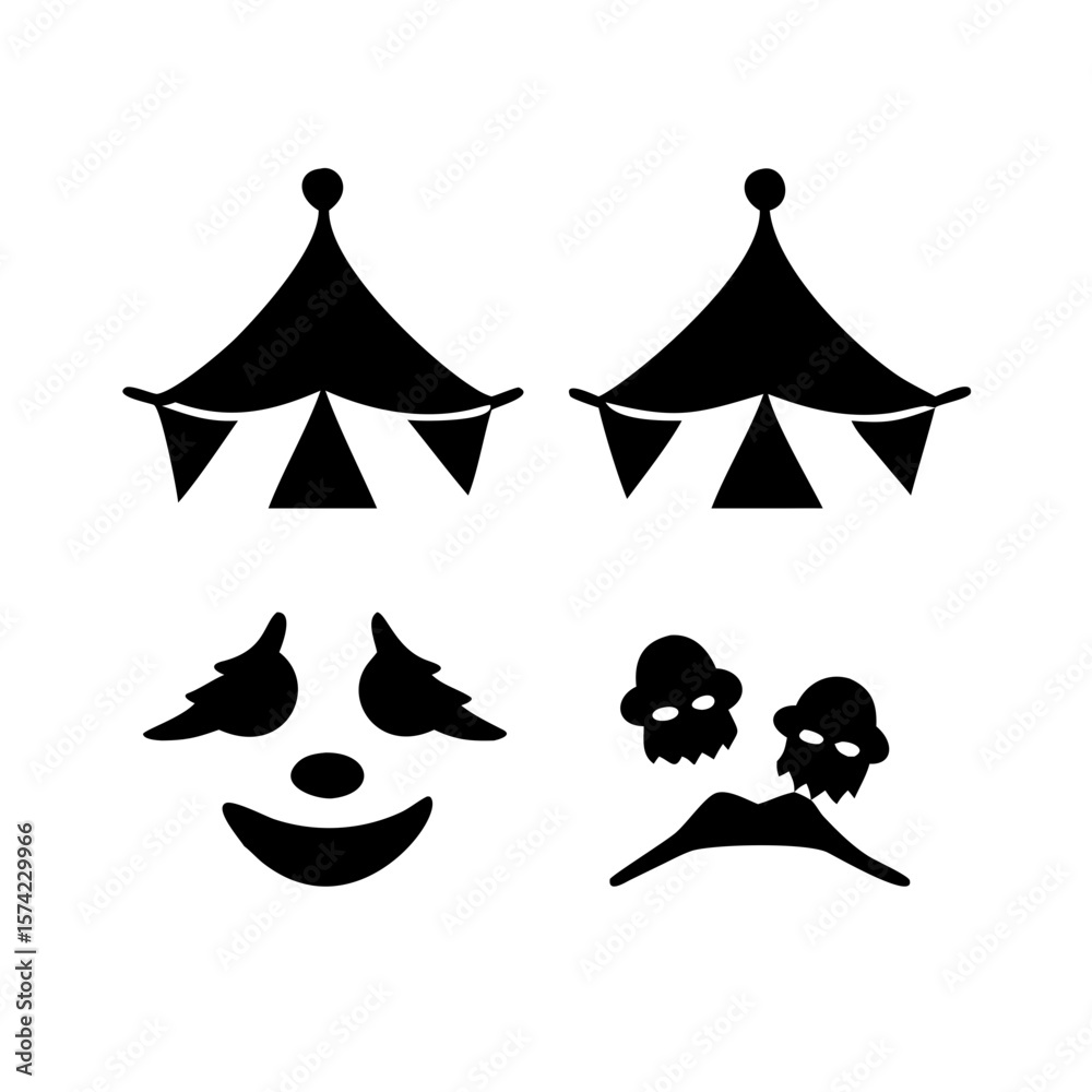 Fototapeta premium Circus tents and clown faces silhouette entertainment