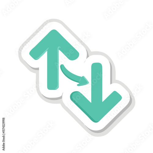 Blue glossy download arrow icon on a white background, a web symbol for technology and internet business