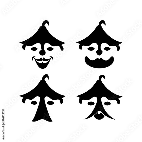 Circus tent and clown face silhouettes vector