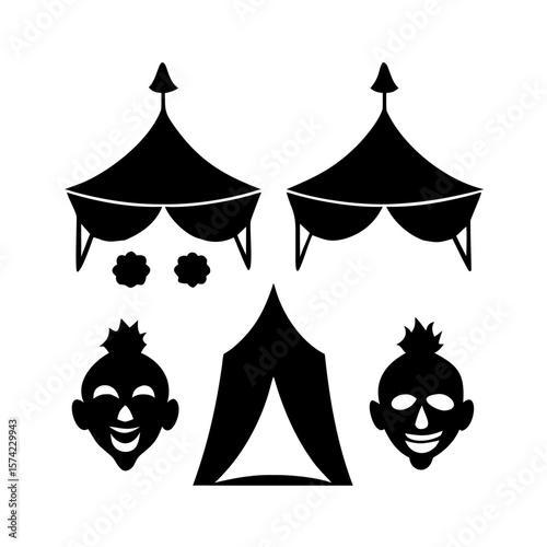 Circus tents and clown faces entertainment